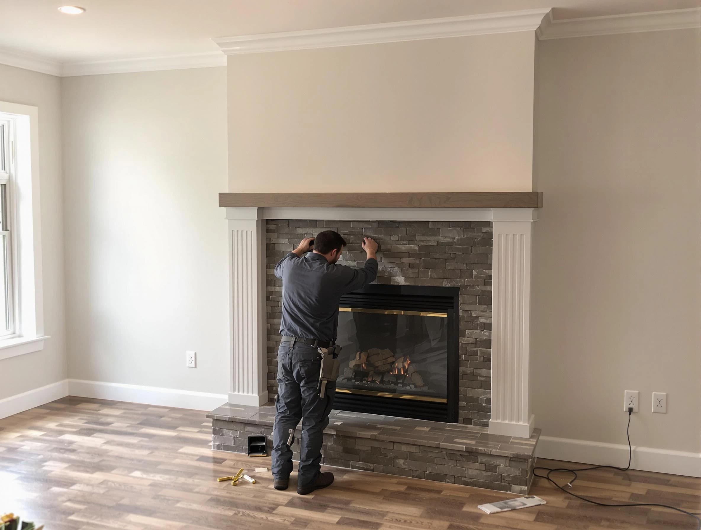 Monroe Chimney Sweep finishing a custom fireplace install in Monroe, NJ